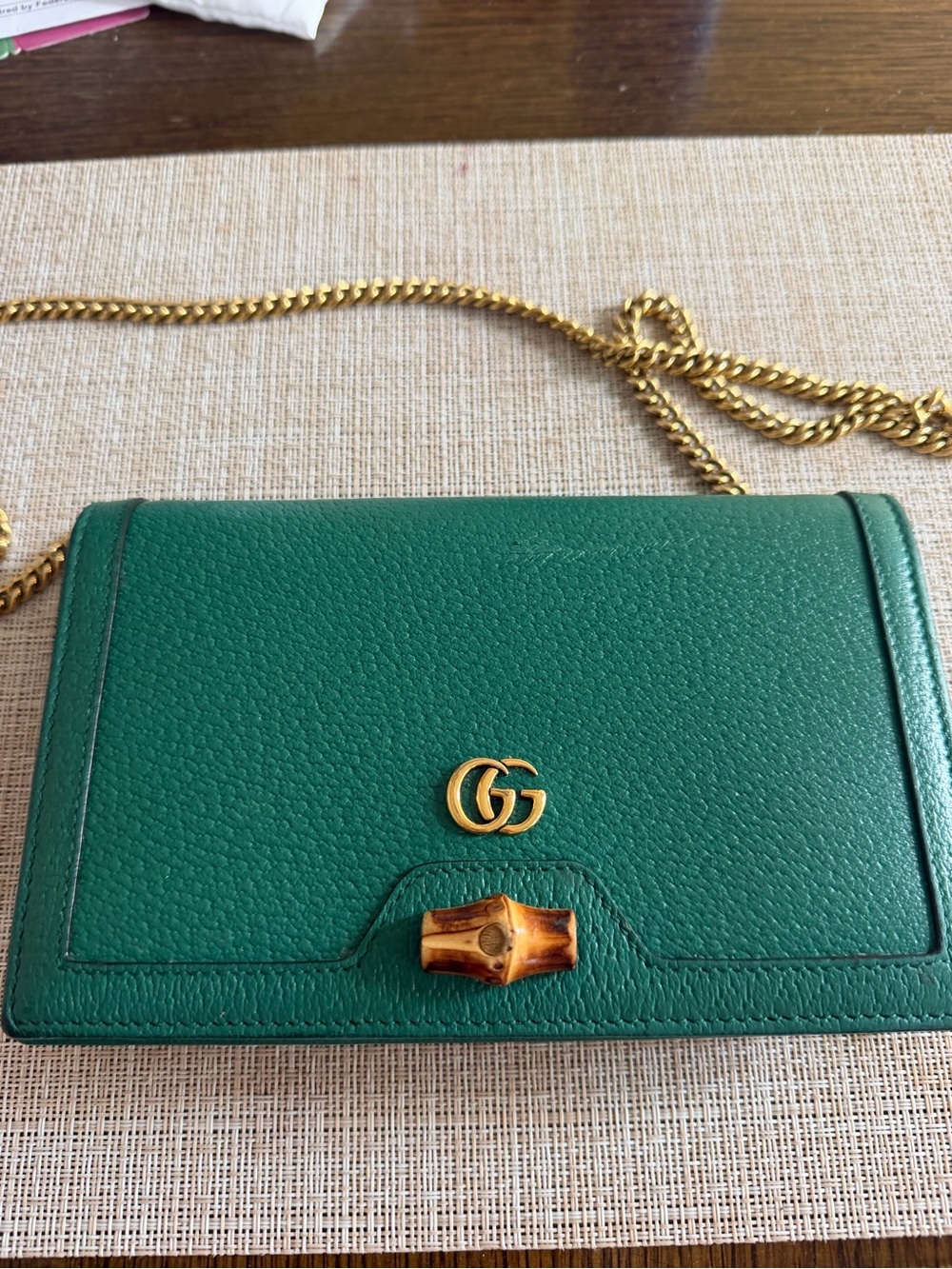 Gucci Green Leather Crossbody with Bamboo Accent and Gold Chain